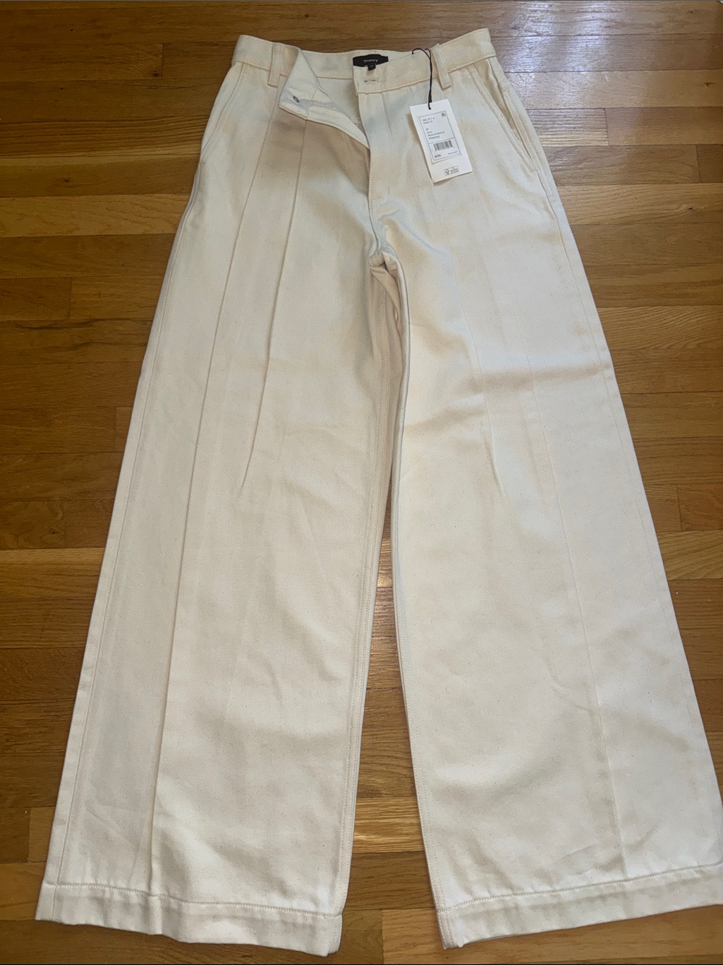 Theory Cream High-Rise Pleated Trousers
